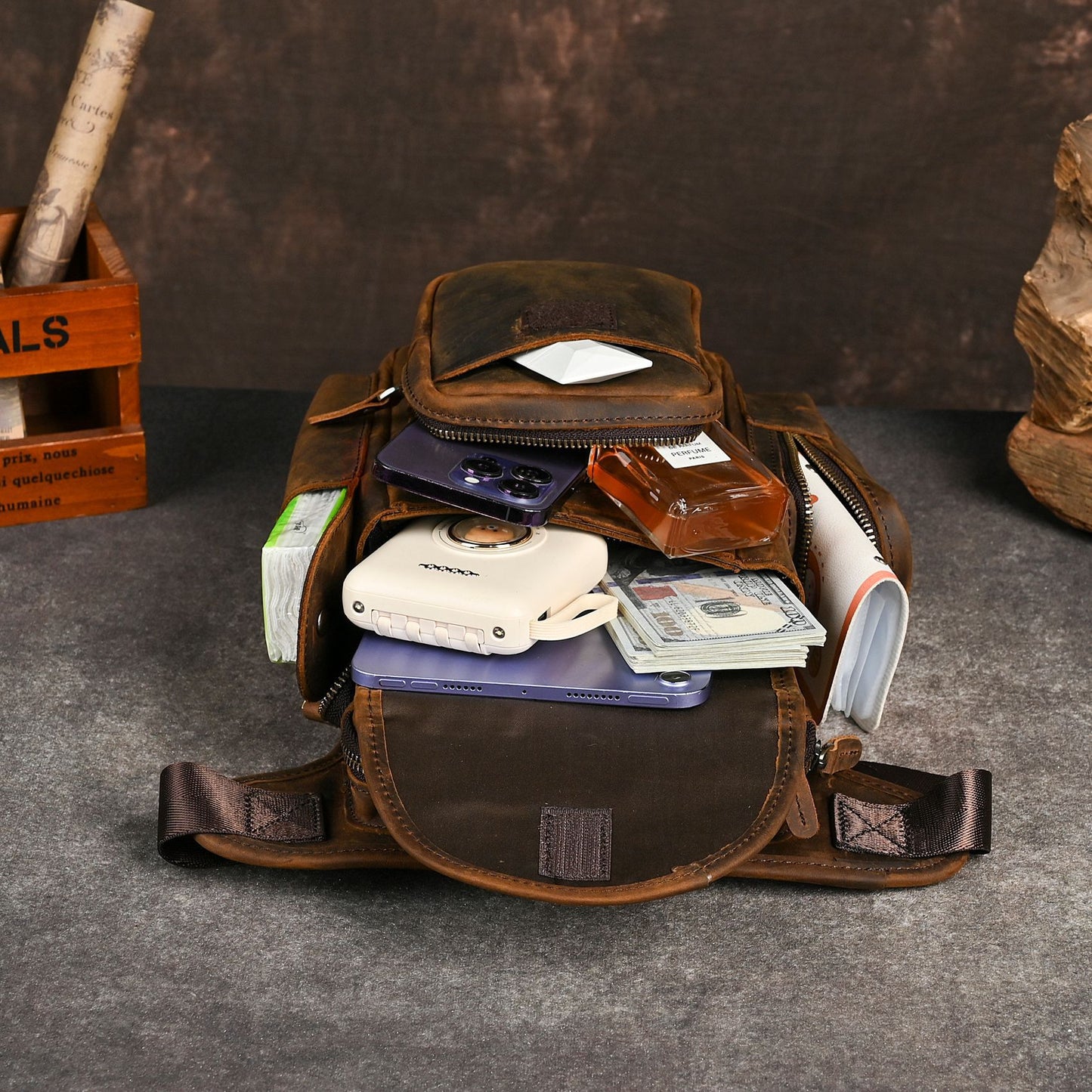 Men's Crazy Horse Leather Retro Large Capacity Trendy Bags
