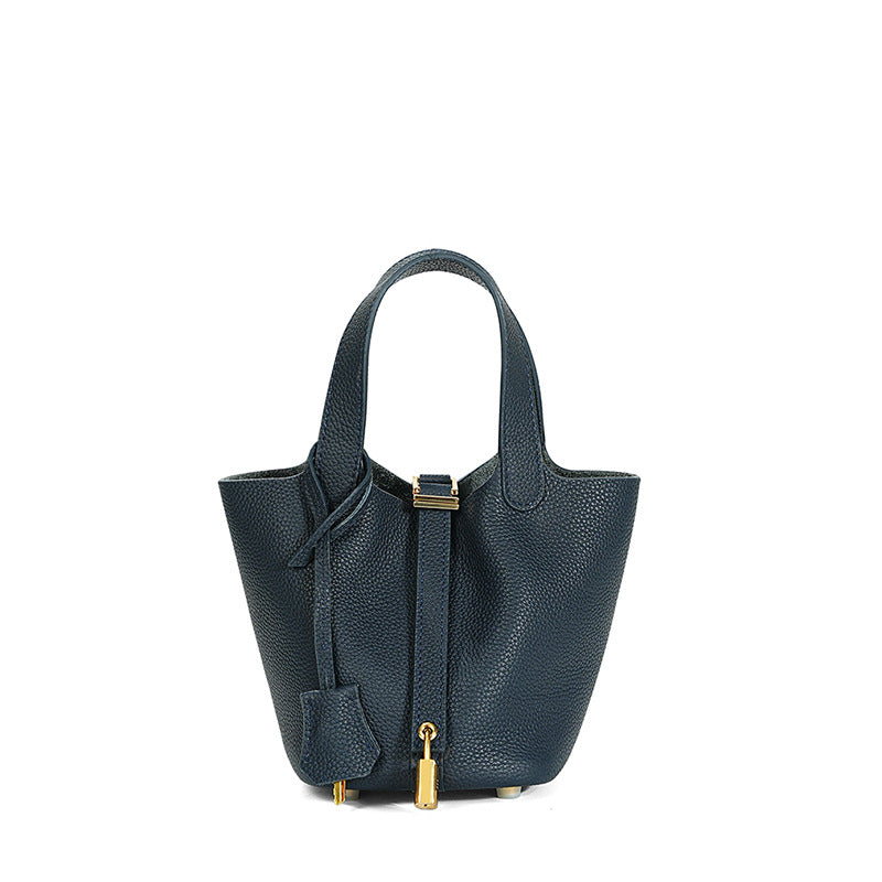 Women's High Quality Genuine Leather Vegetable Basket First Layer Cowhide Bucket Bags
