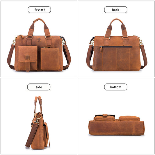 Men's First Layer Crazy Horse Leather Portfolio Men's Briefcases