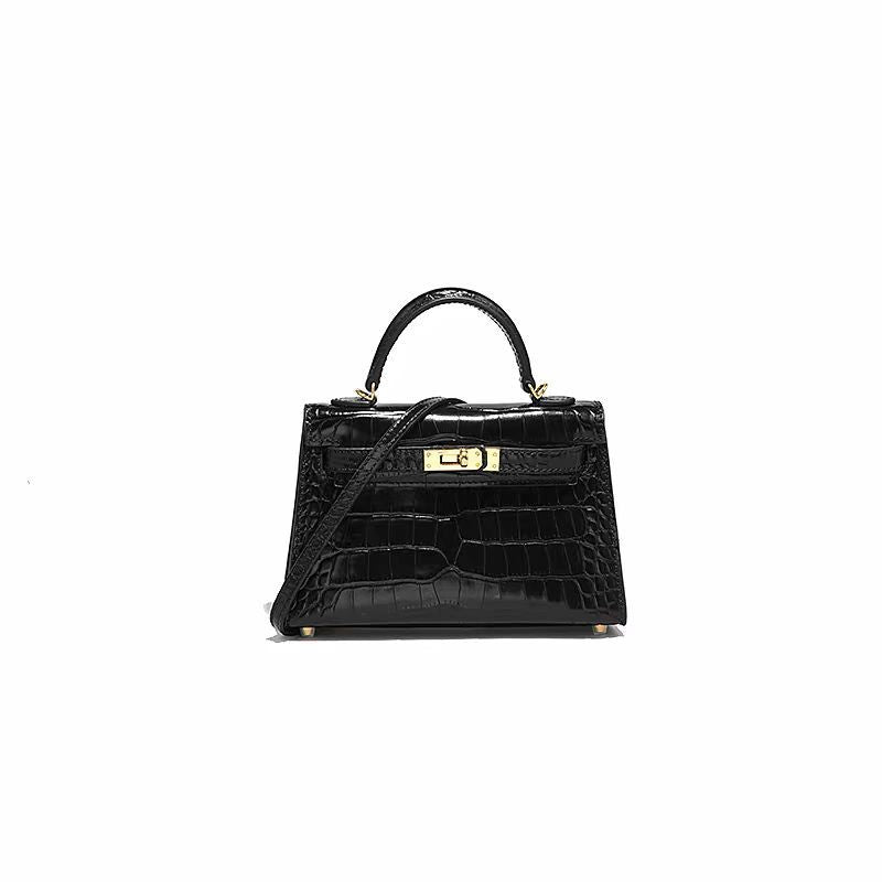 Women's Crocodile Pattern Kelly Fashion Genuine Leather Handbags