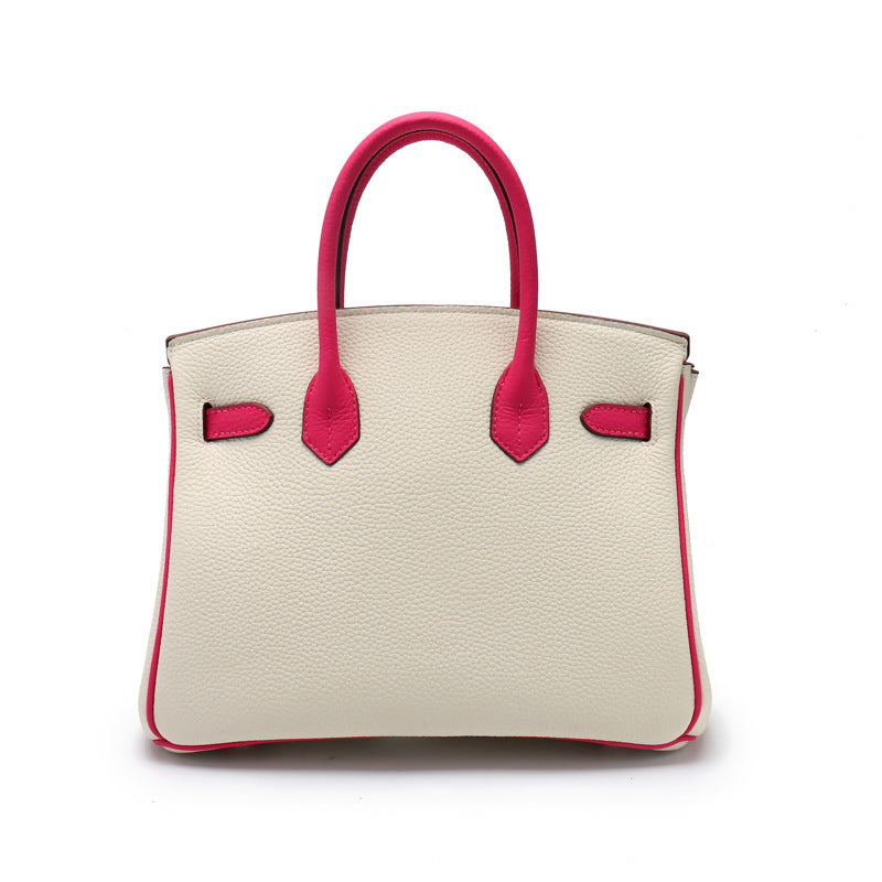 Women's Macaron Color Matching First Layer Cowhide Handbags