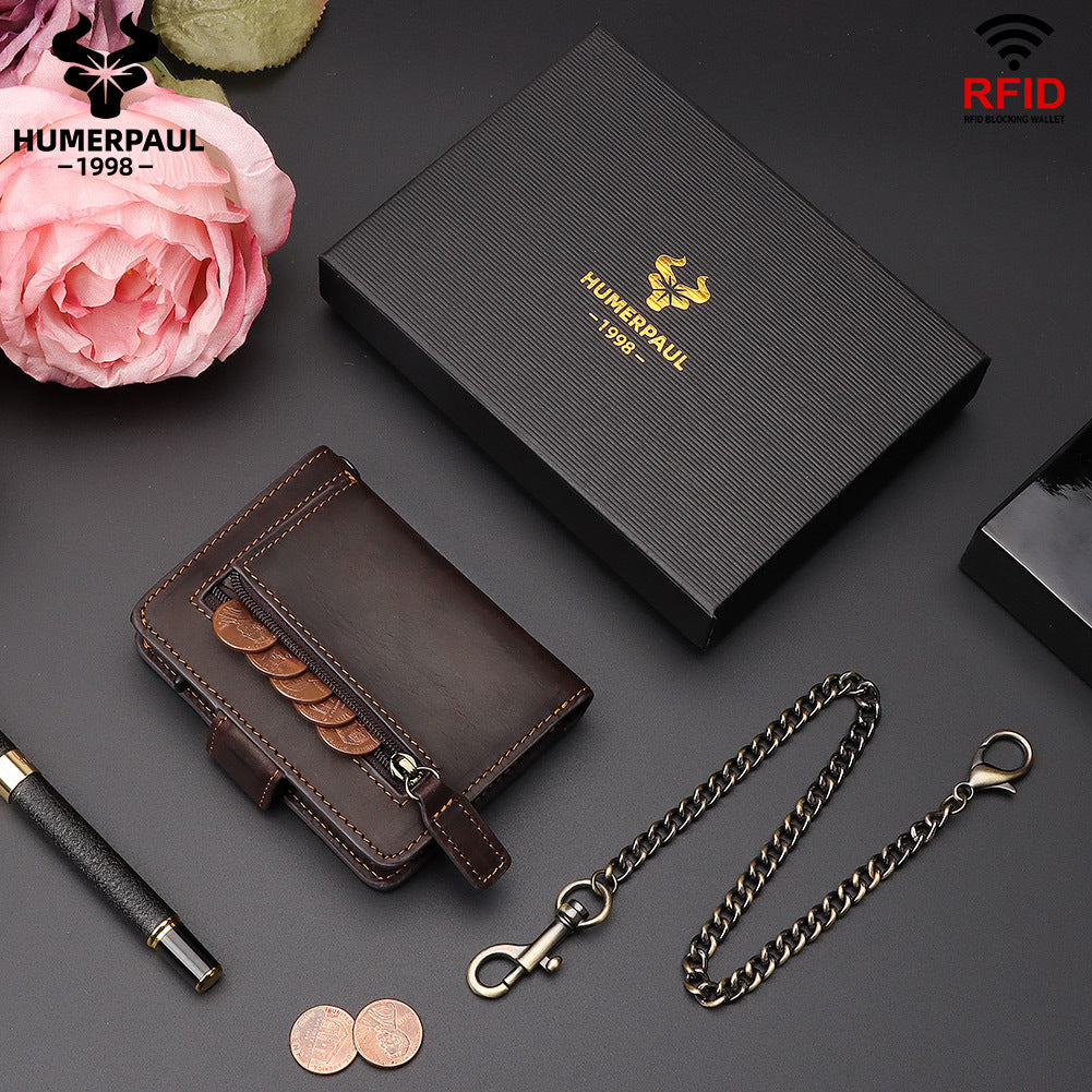 Paul Leather Gift Metal Cartridge Chain Top Layer Card Holder