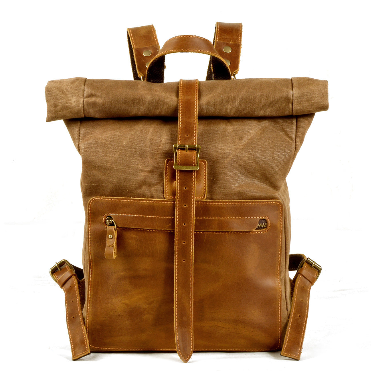 Men's Simple Retro Wax Canvas With Leather Backpacks