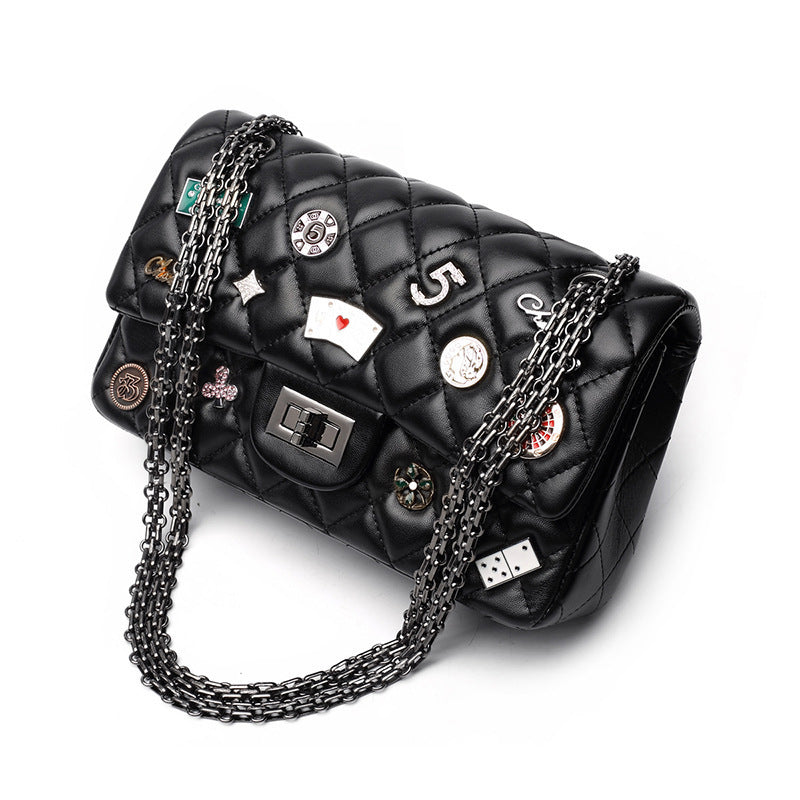 Women's Fashionable Classic Style Diamond Badge Chain Shoulder Bags