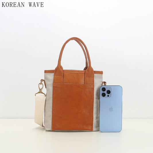 Women's Design Canvas With Leather Daily Commuter Small Square Bags