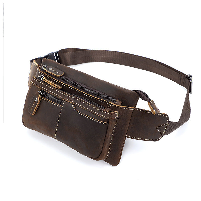 Men's Retro Leather Pocket Pouch Cowhide Motorcycle Men's Chest Bags