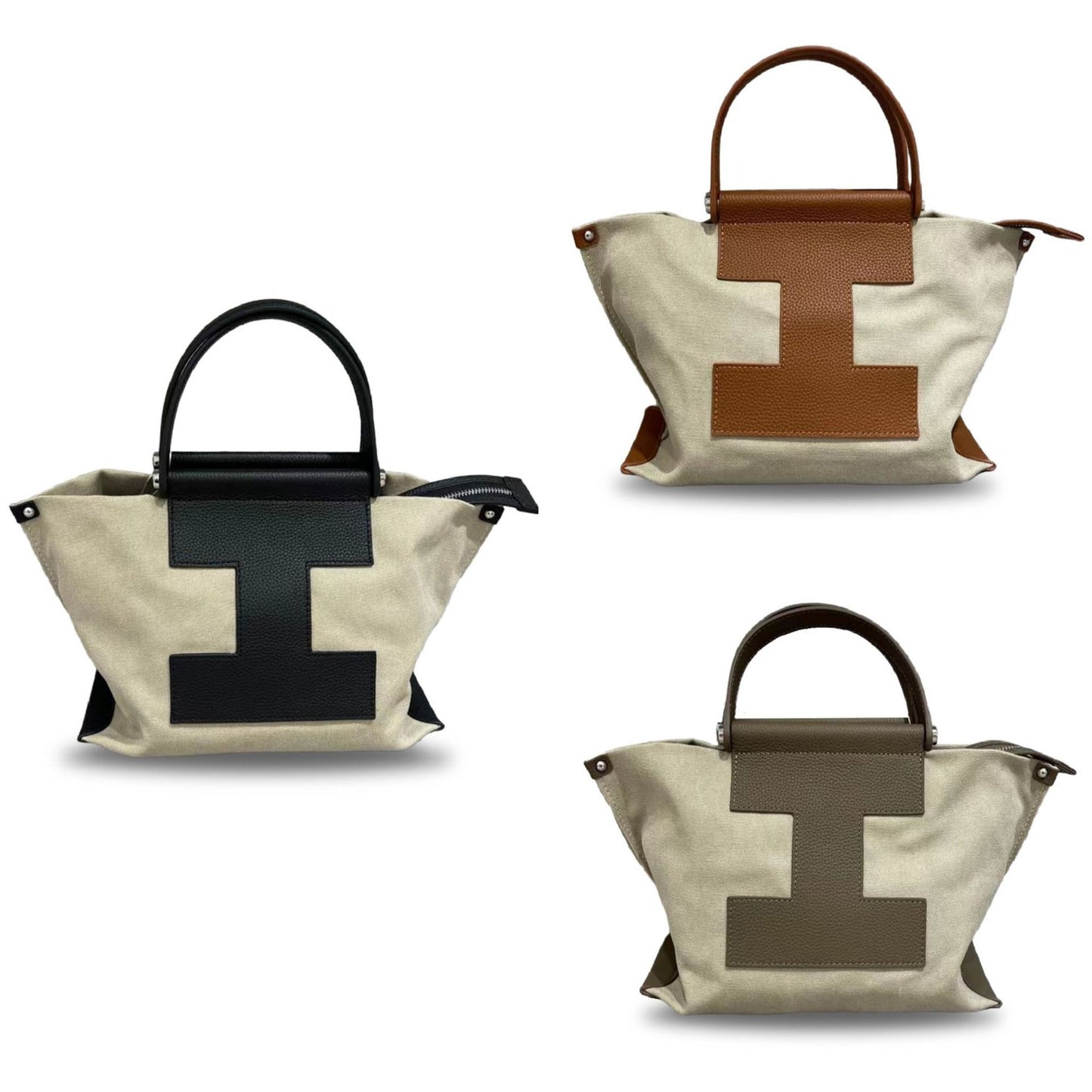 Women's Simple Canvas Genuine Leather Fashion Portable Crossbody Bags