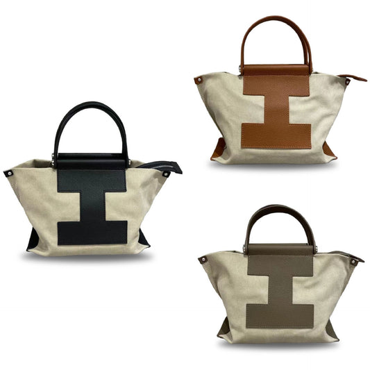 Women's Simple Canvas Genuine Leather Fashion Portable Crossbody Bags