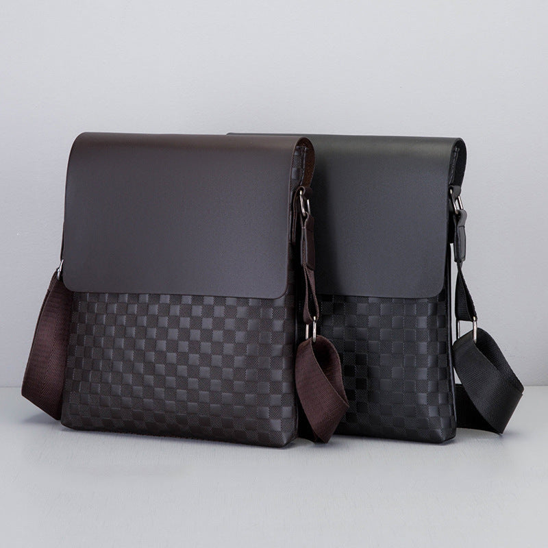 Men's Plaid Business Leather Fashion Large Capacity Men's Shoulder Bags