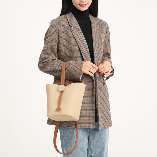 Women's First Layer Leather Simple Son Mother Bucket Bags